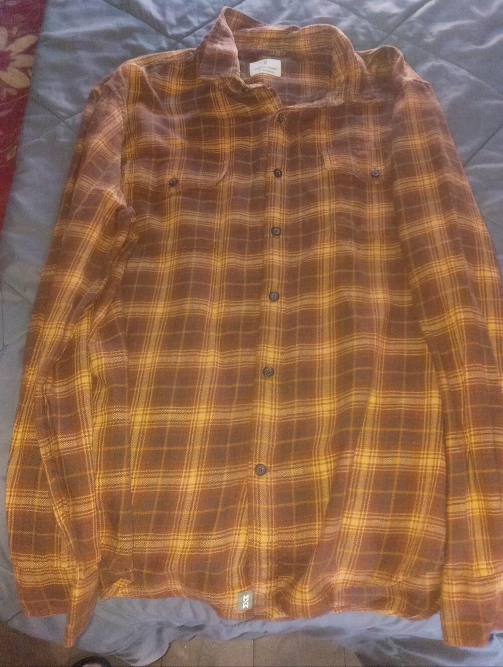 Mens Mutual Weave Plaid Button-Front Shirt in Brown and Yellow